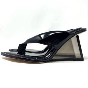 Good American Clear Wedge Sandals Size 6.5 Black Patent GA077P-X